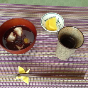 本日のおやつ栗ぜんざいです♪